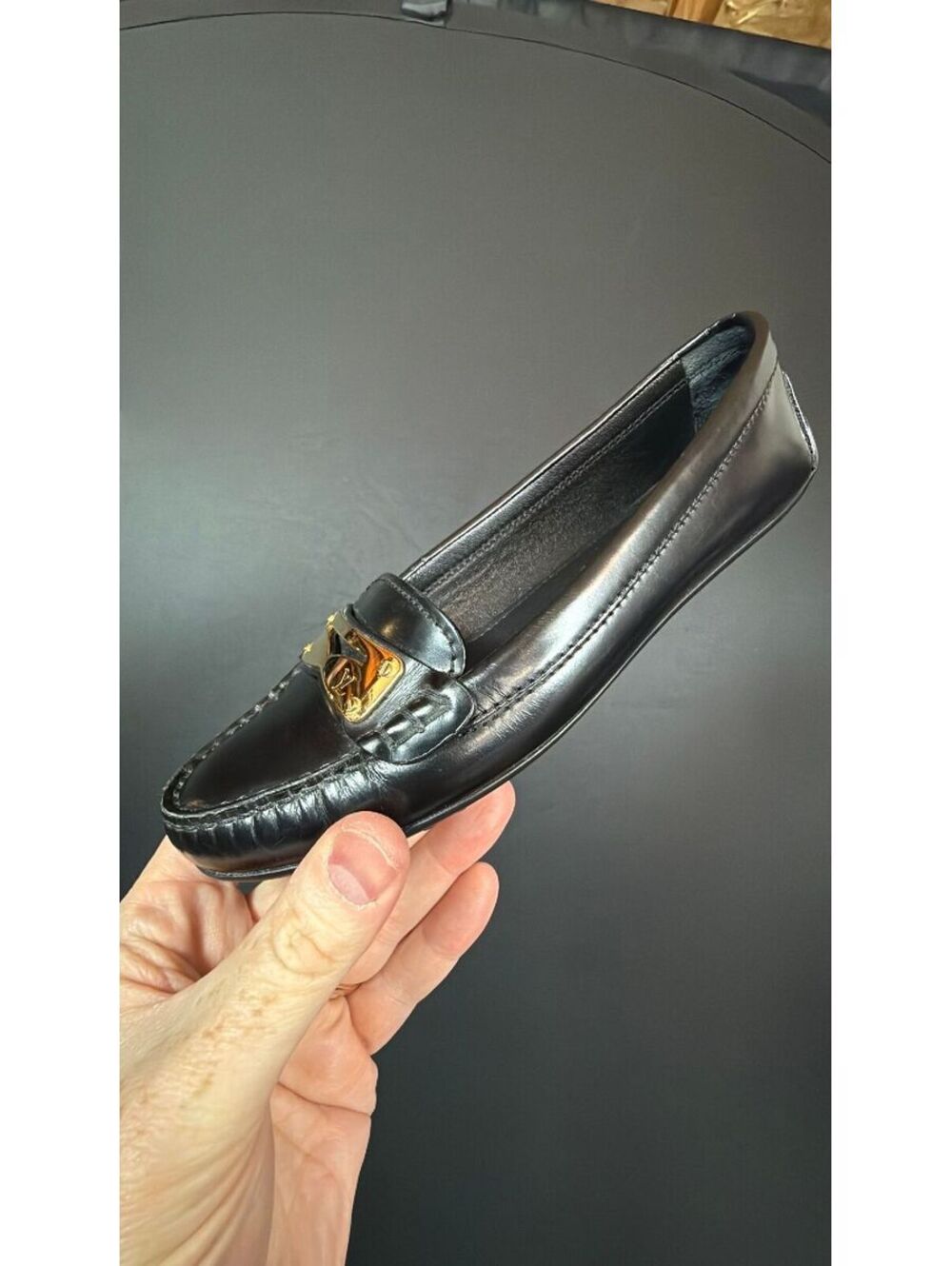 Louis Vuitton Black & Gold Driving Loafers Size 36.5